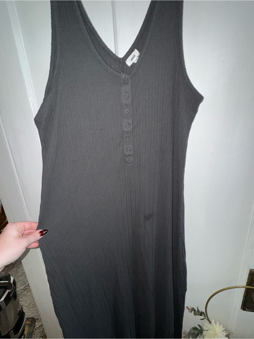 aerie Sleeveless V-Neck Ribbed Maxi Dress - Gray